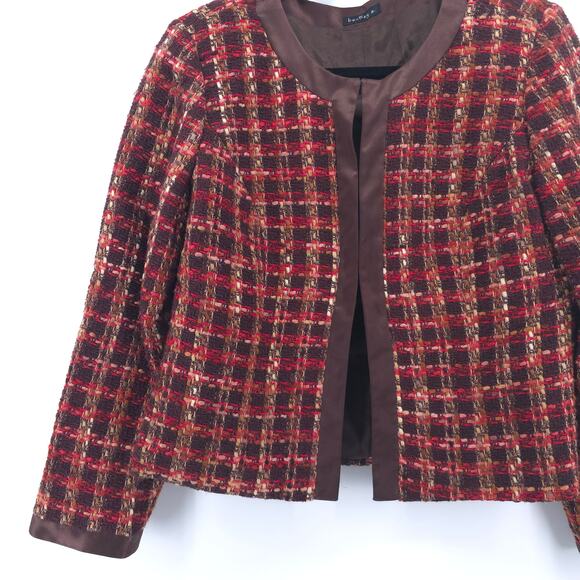 Bentley A. Tweed Dark Acadamia Plaid Hook & Latch Wool Blazer Contrast Trim M - Picture 3 of 15